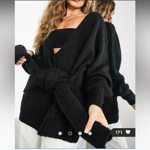 NWT ASOS EDITION tie front oversized knit cardigan in black size XS